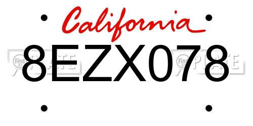 8EZX078 California License Plate