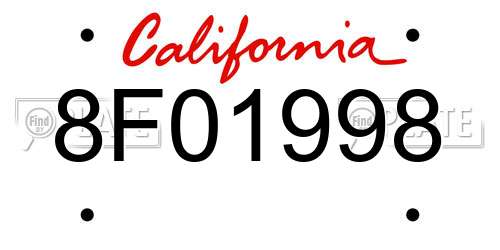 8F01998 California License Plate
