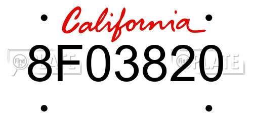 8F03820 California License Plate