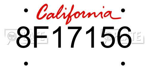 8F17156 California License Plate