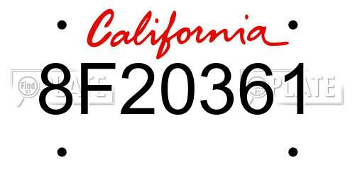 8F20361 California License Plate
