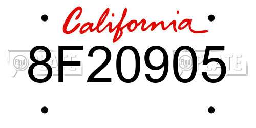 8F20905 California License Plate