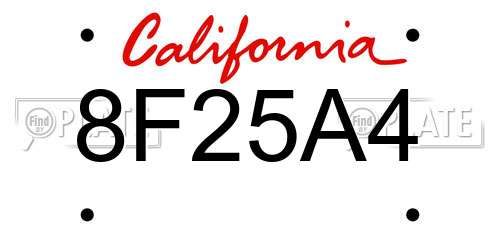 8F25A4 California License Plate