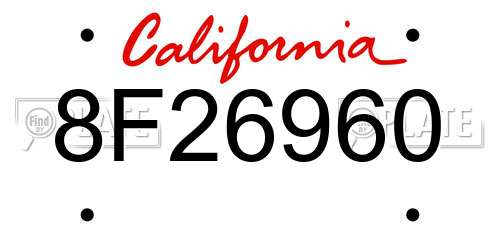 8F26960 California License Plate