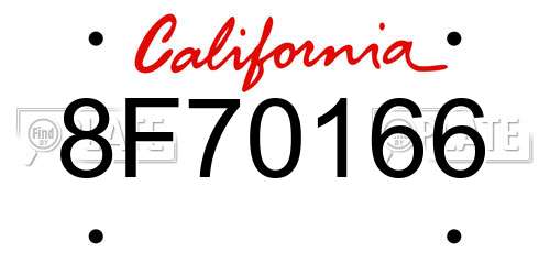 8F70166 California License Plate