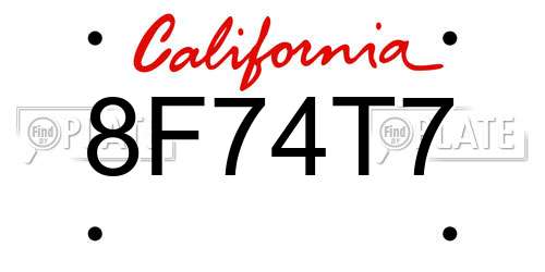 8F74T7 California License Plate