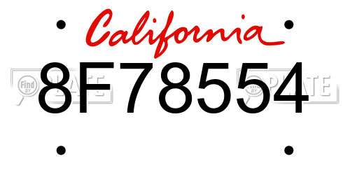 8F78554 California License Plate