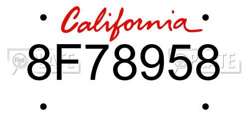 8F78958 California License Plate