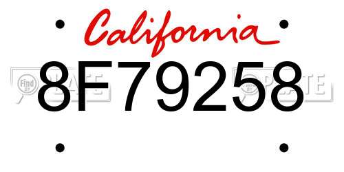 8F79258 California License Plate