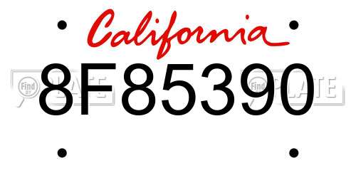8F85390 California License Plate