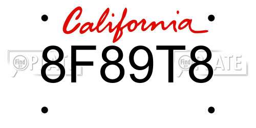8F89T8 California License Plate