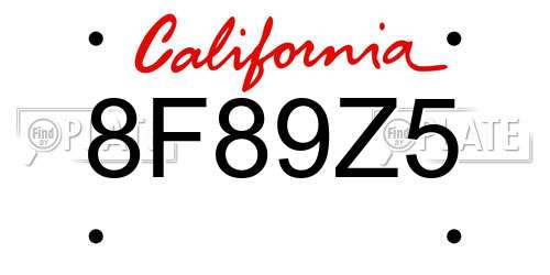 8F89Z5 California License Plate