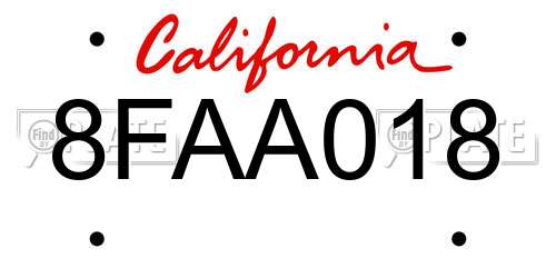 8FAA018 California License Plate