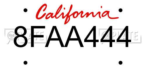8FAA444 California License Plate