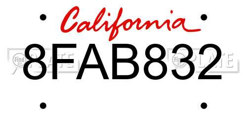 8FAB832 California License Plate