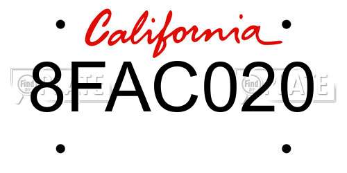 8FAC020 California License Plate