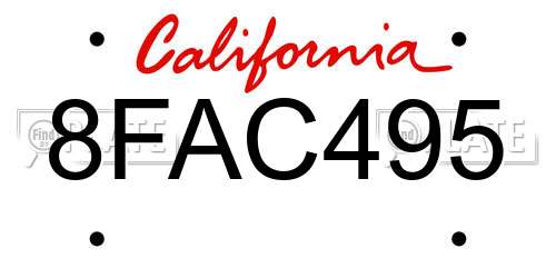 8FAC495 California License Plate