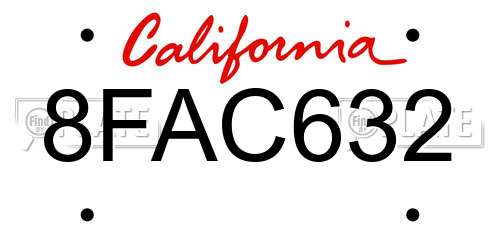8FAC632 California License Plate