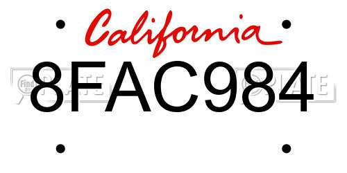 8FAC984 California License Plate
