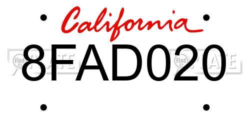 8FAD020 California License Plate