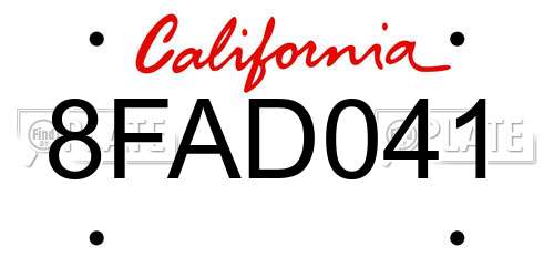 8FAD041 California License Plate