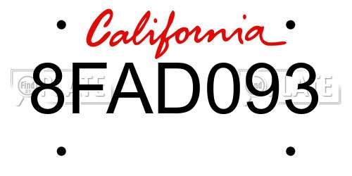 8FAD093 California License Plate