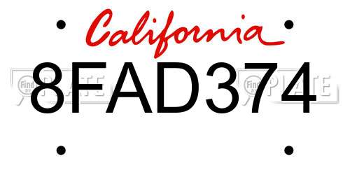 8FAD374 California License Plate