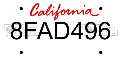 8FAD496 California License Plate