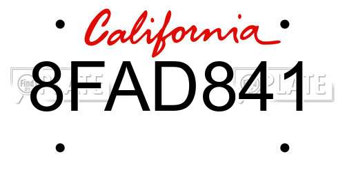 8FAD841 California License Plate