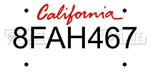 8FAH467 California License Plate