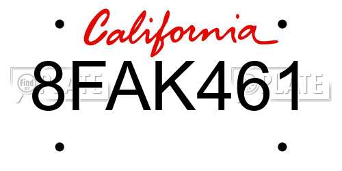 8FAK461 California License Plate