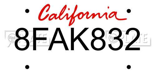 8FAK832 California License Plate