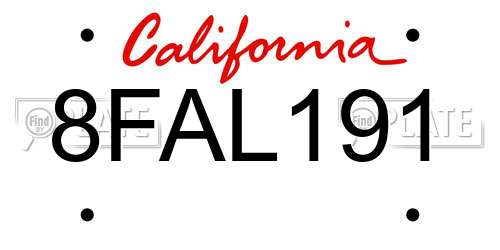 8FAL191 California License Plate