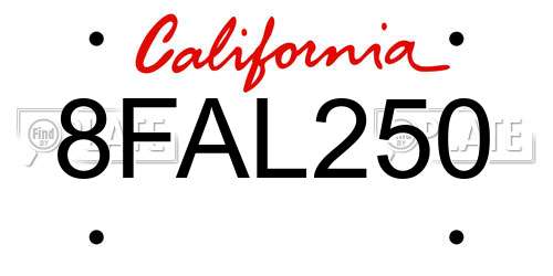 8FAL250 California License Plate