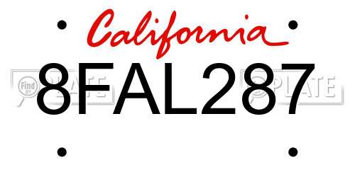 8FAL287 California License Plate