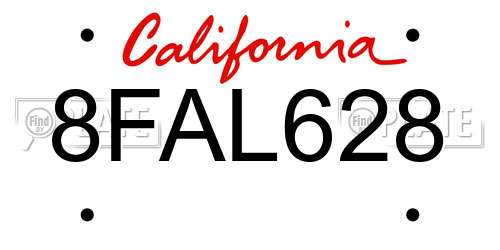 8FAL628 California License Plate