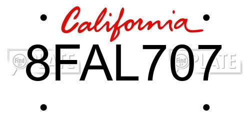 8FAL707 California License Plate