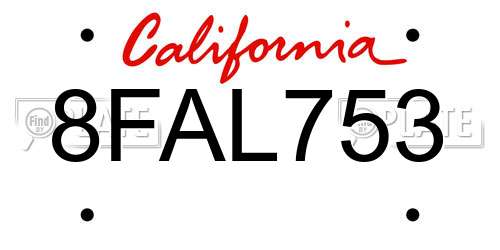 8FAL753 California License Plate
