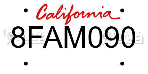 8FAM090 California License Plate