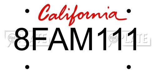 8FAM111 California License Plate