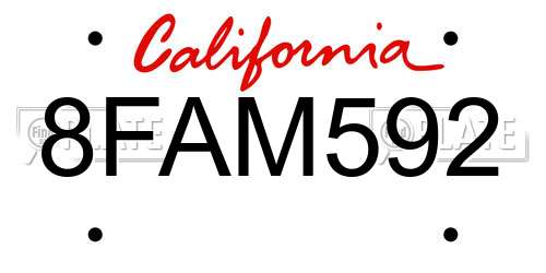 8FAM592 California License Plate
