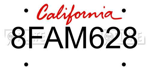 8FAM628 California License Plate