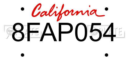 8FAP054 California License Plate
