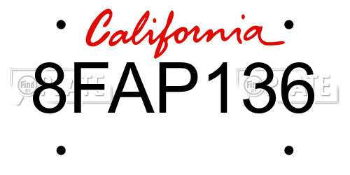 8FAP136 California License Plate