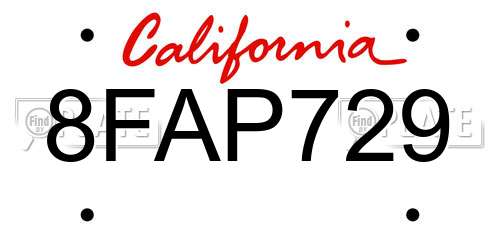 8FAP729 California License Plate