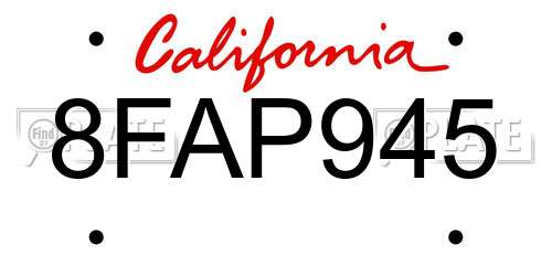 8FAP945 California License Plate