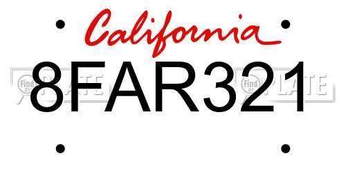 8FAR321 California License Plate
