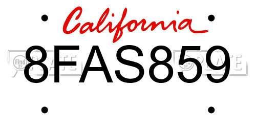 8FAS859 California License Plate