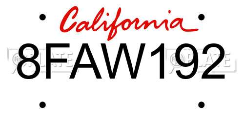 8FAW192 California License Plate