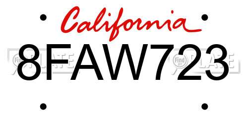 8FAW723 California License Plate